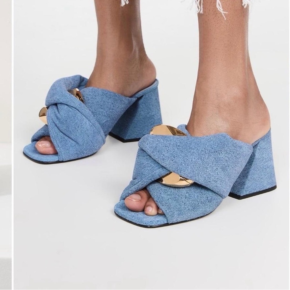 JW Anderson Chain Link Jean Knotted Block Heel Sandals with Gold Accent Sz 39